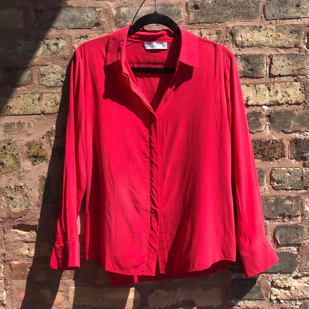 Grana red long sleeve silk button down